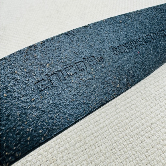 Chico’s Black Leather Stretchy Belt with Silver Chunky Hook Clasp - Size M - Picture 6 of 8